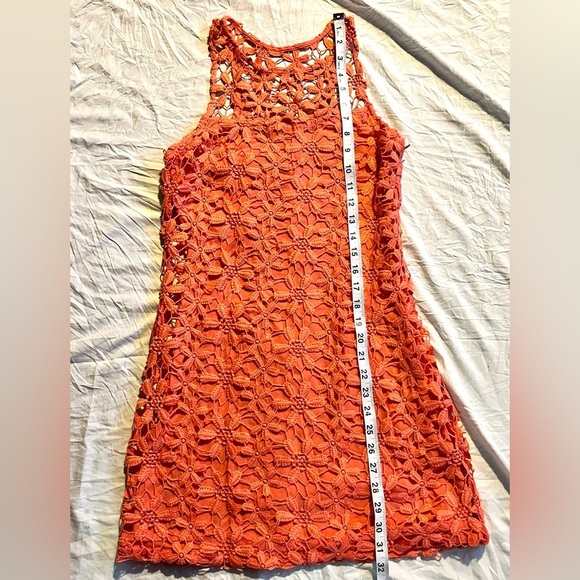 Hollister Women’s Coral Orange Floral Lace Sleeveless Dress Size Small - Picture 5 of 12